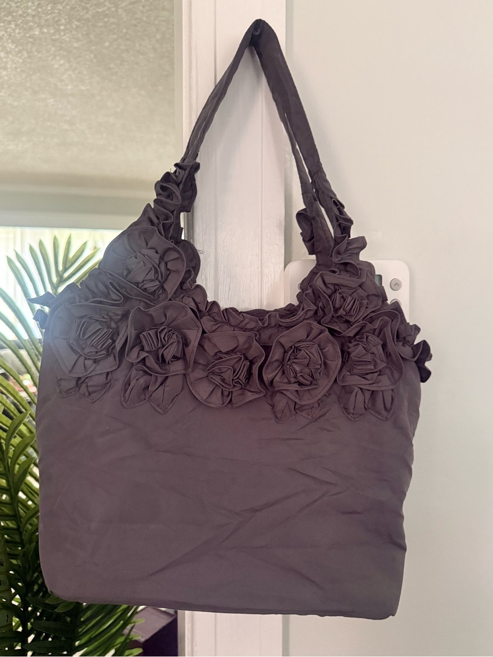 Floral Appliqué Tote Bag - gray